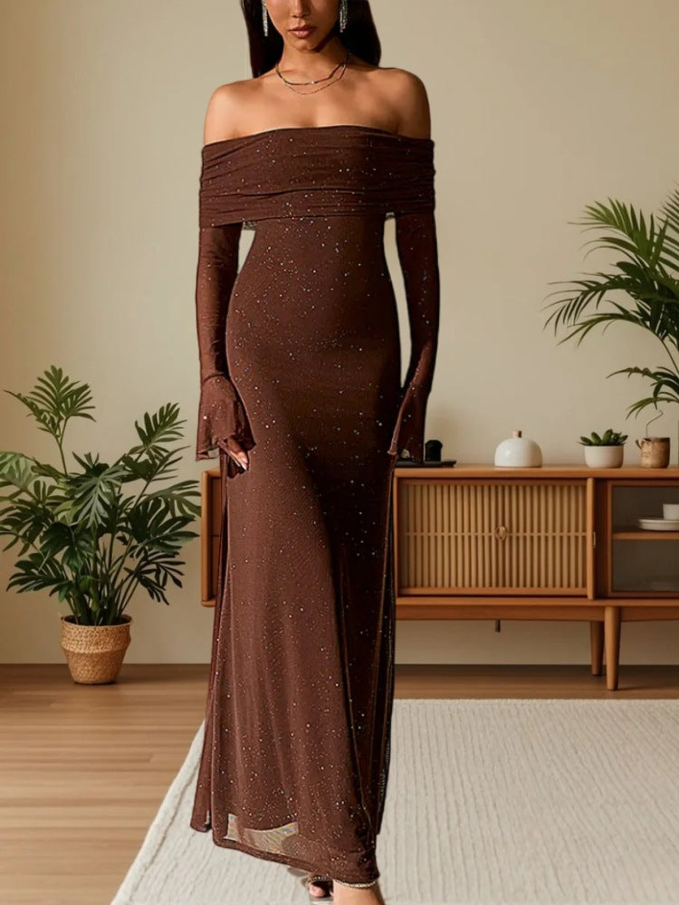 Women’s Panel-Pressed Off-Neck Slim-Fit Dress