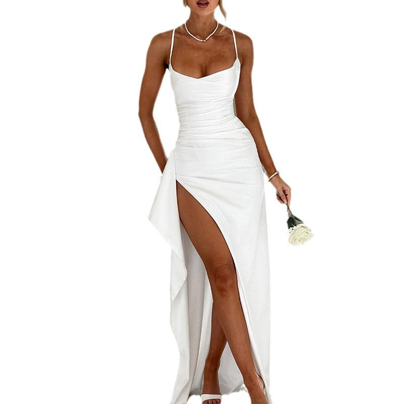 Sexy High Slit Solid Color Gown