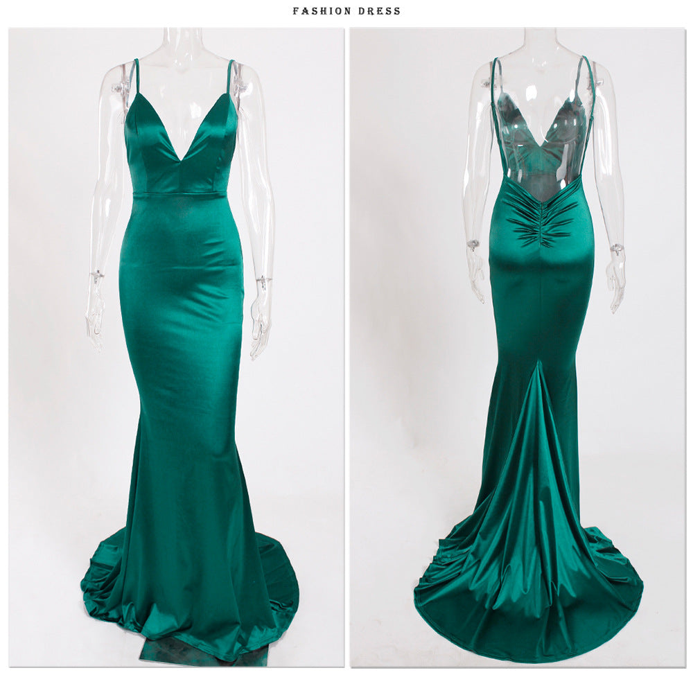 The Iconic Satin Backless Swing Gown with Trail