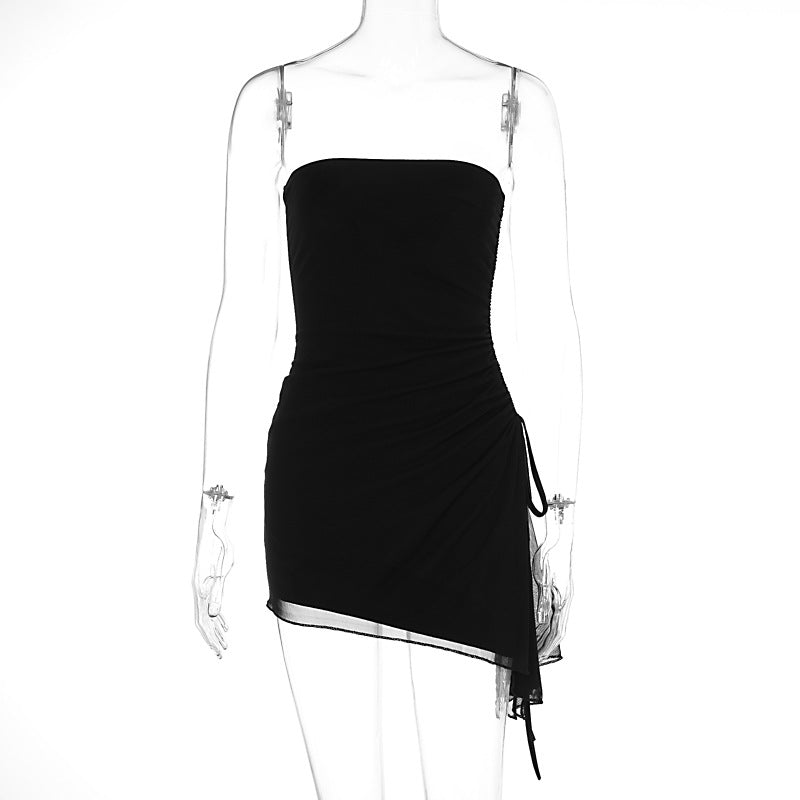 Women’s Solid Color Backless Chest Wrap Slim Mini Dress