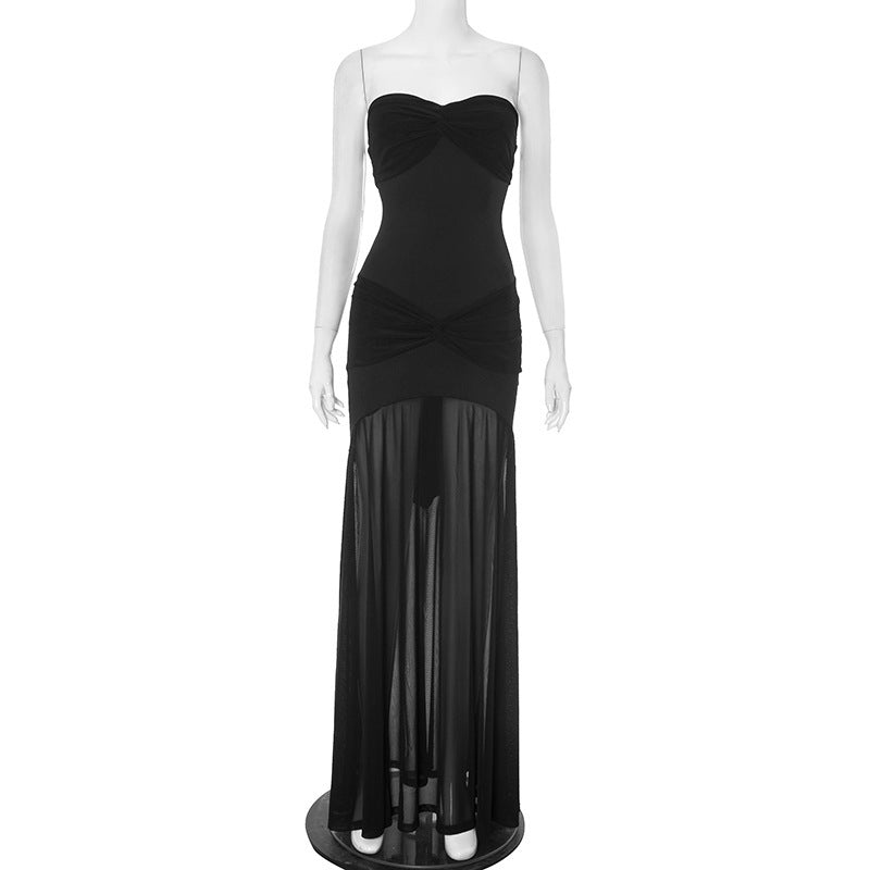 Women’s Mesh Pleated Tube Top Gown