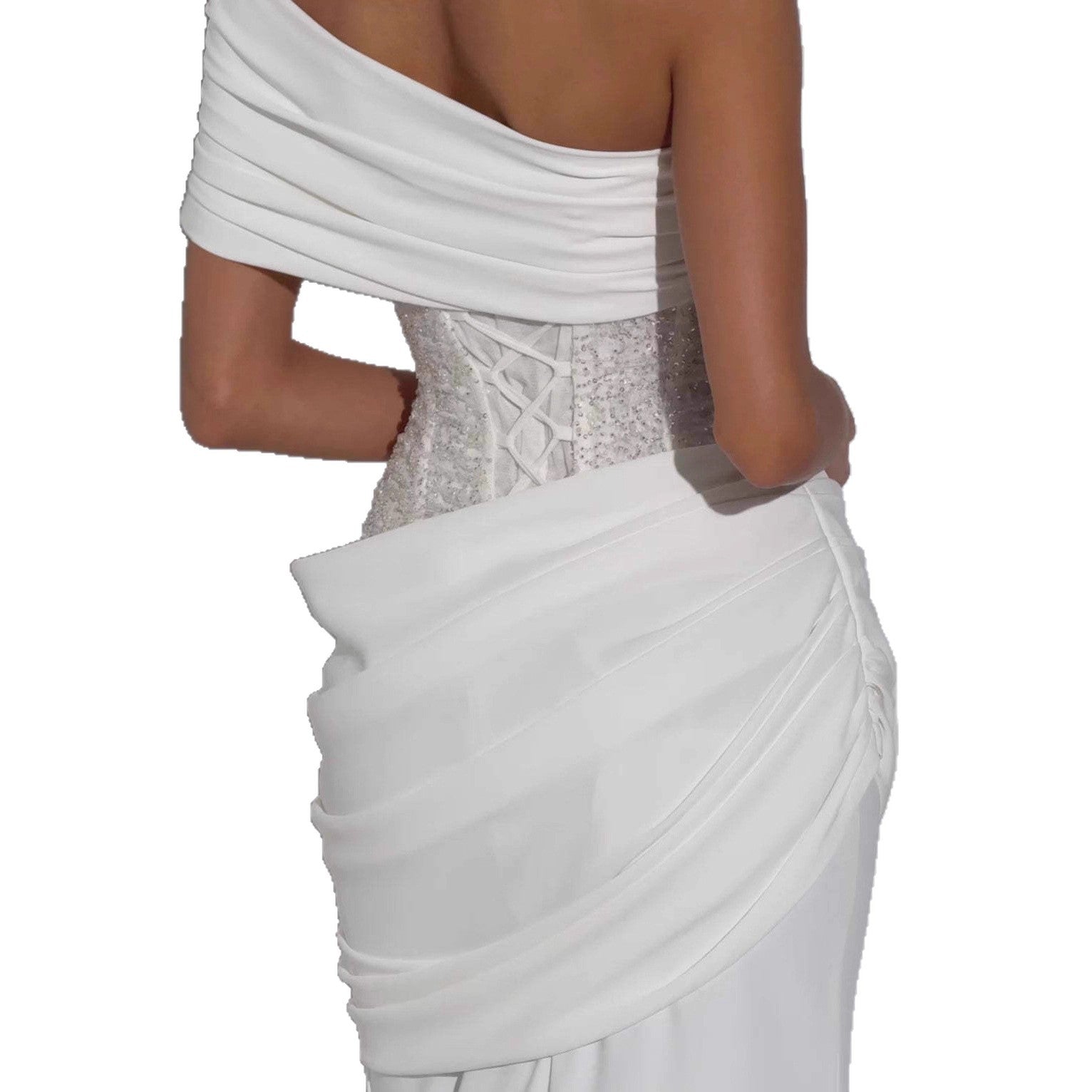 Oblique-Neck Backless Slim Dress