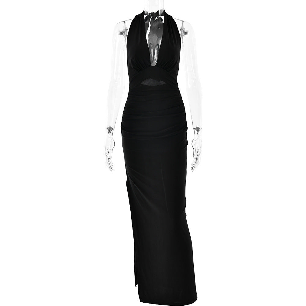 "ELARA" High-Slit Halter Column Gown