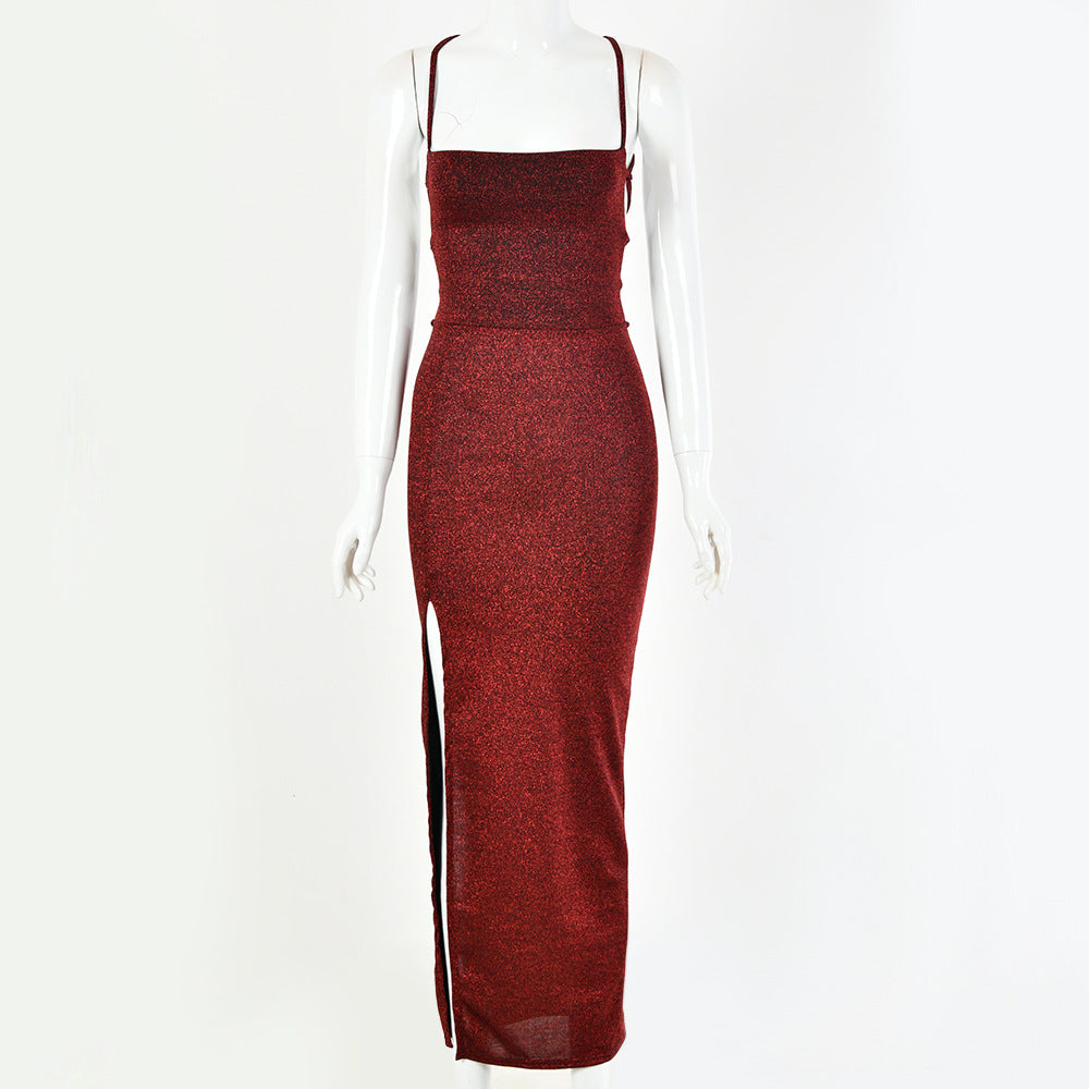 Women’s High-Waist Tight Suspender Skirt with Side Slit
