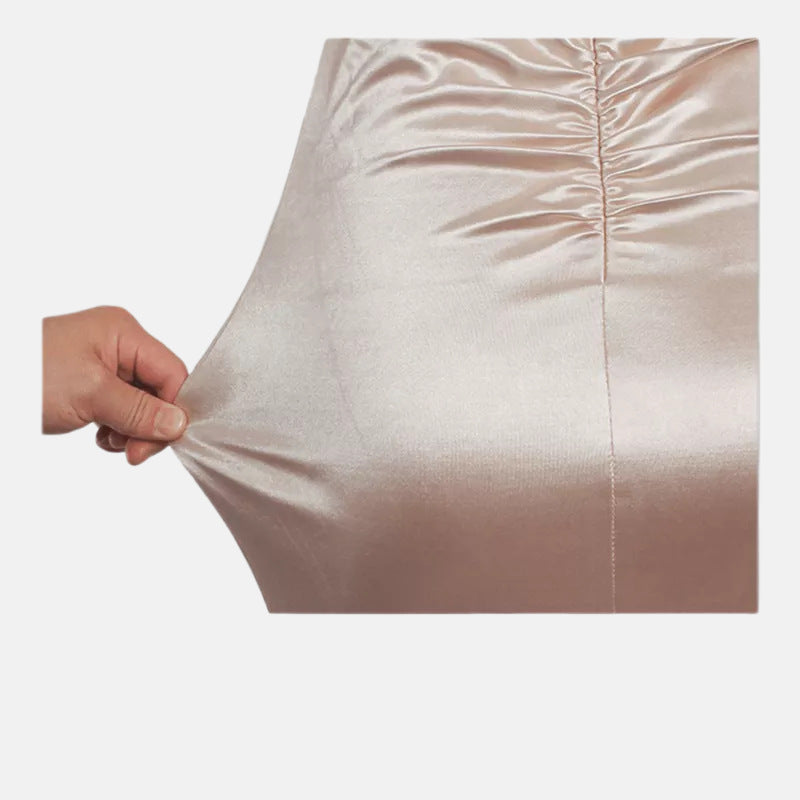 The Iconic Satin Backless Swing Gown with Trail