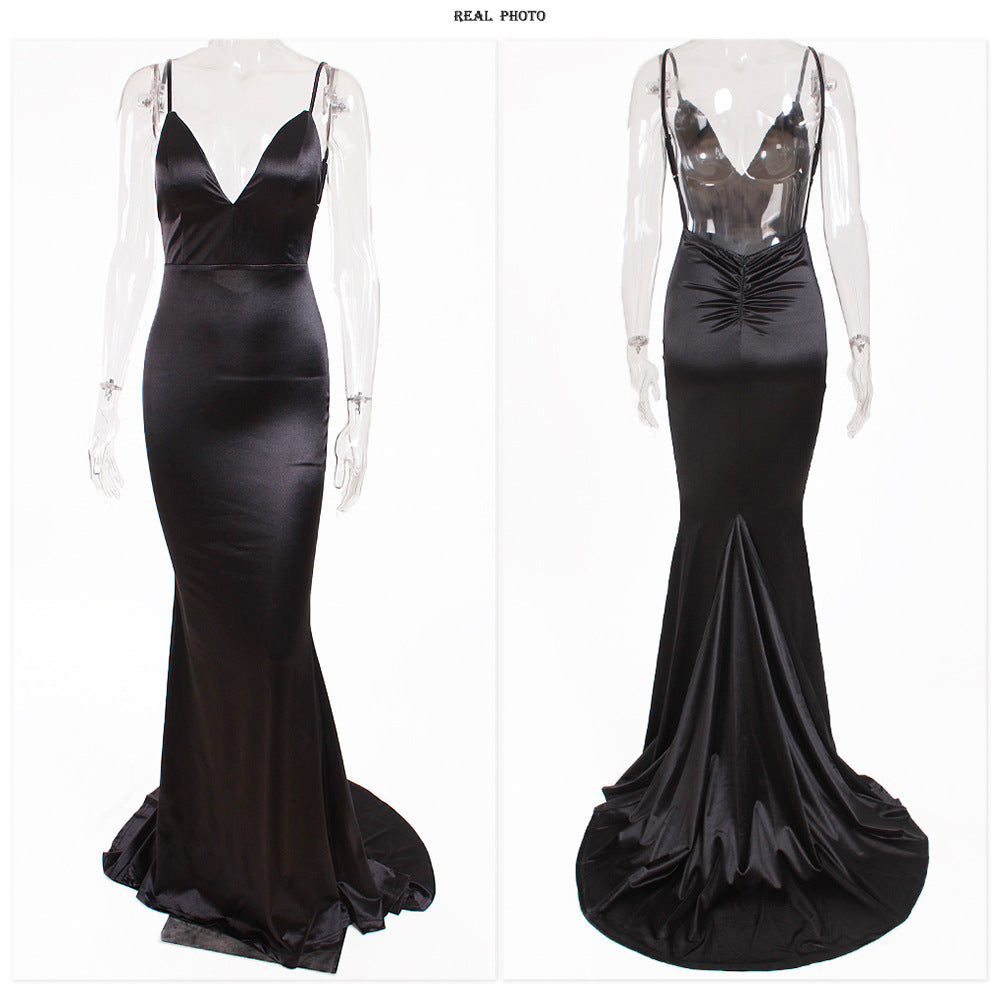 The Iconic Satin Backless Swing Gown with Trail