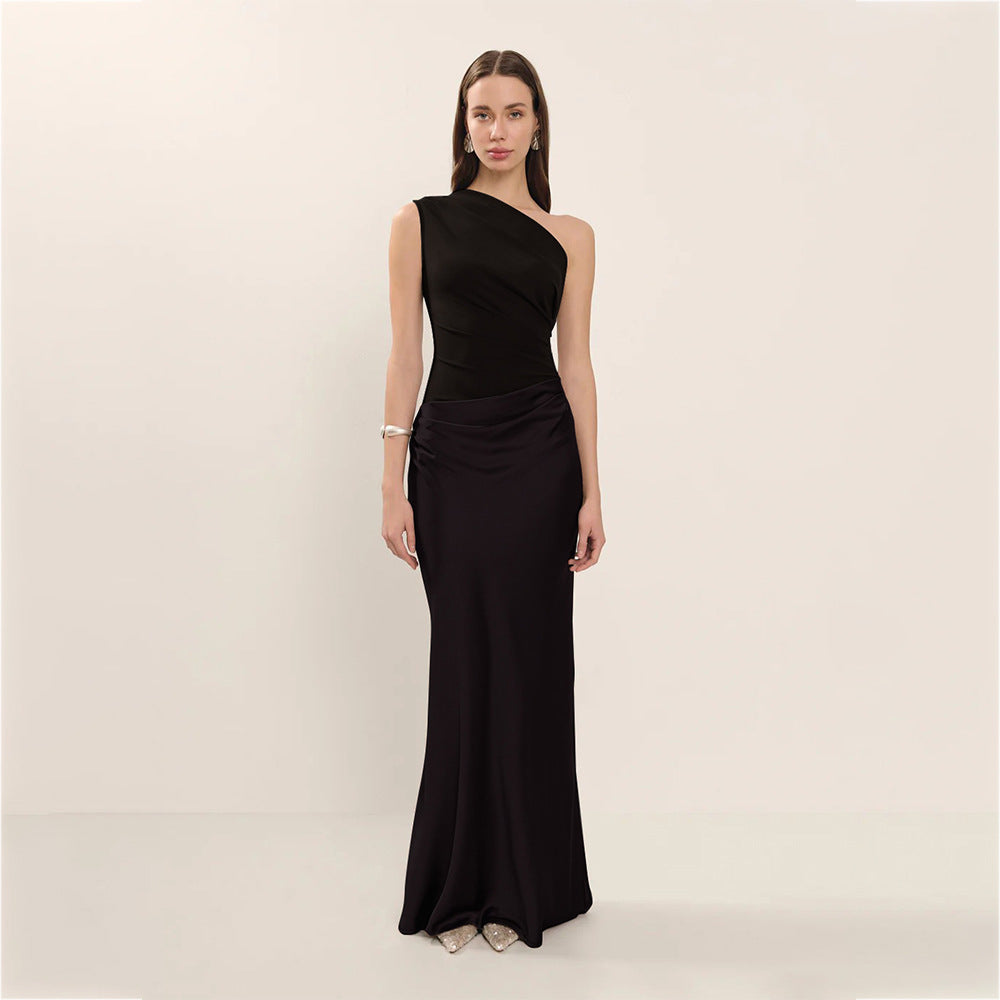 Women’s Elegant One-Shoulder Satin Sheath Gown