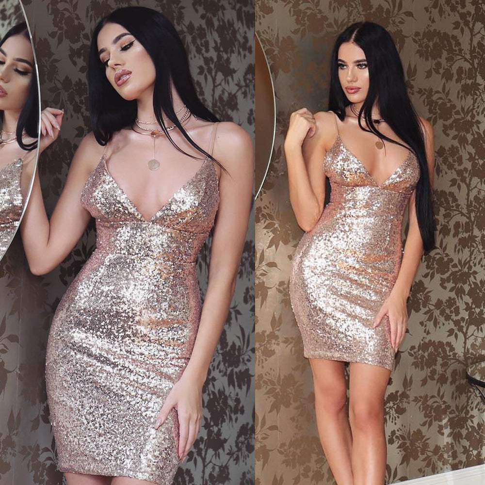 Elegant Sequin Strap Evening Gown