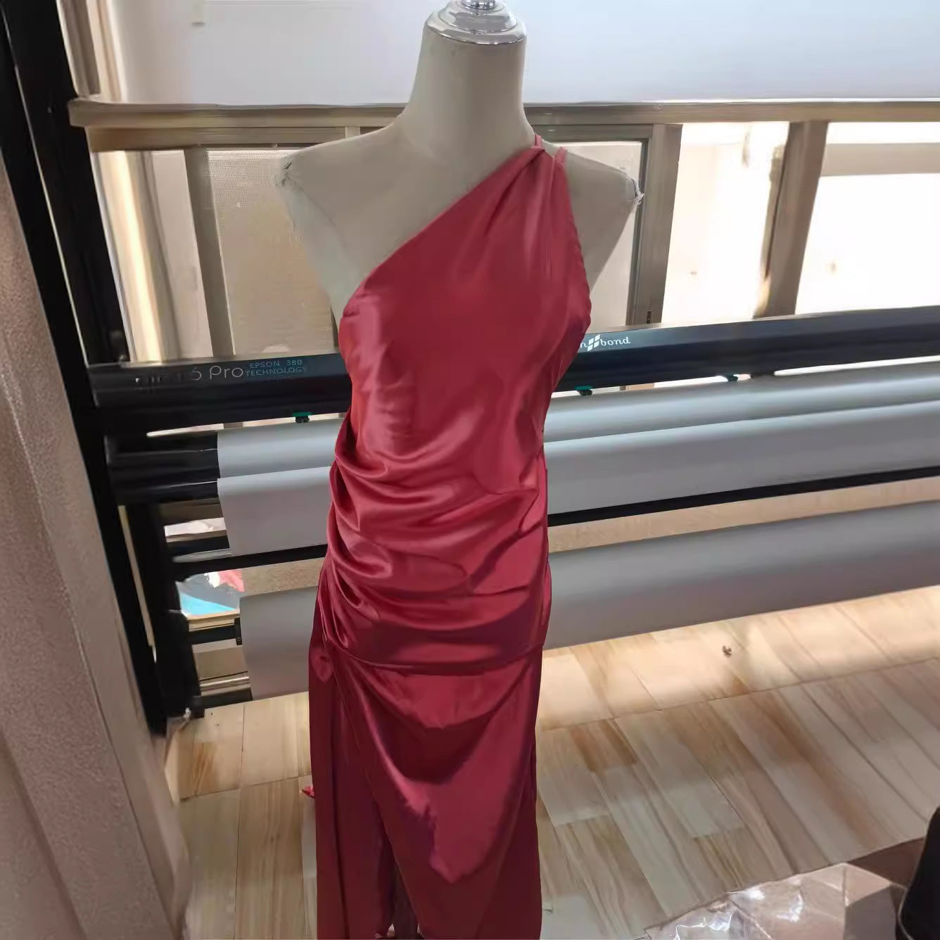 Women’s One-Shoulder Pleated Satin Split Gown
