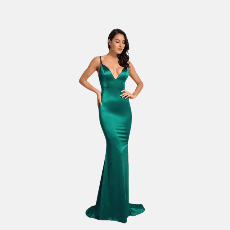 The Iconic Satin Backless Swing Gown with Trail