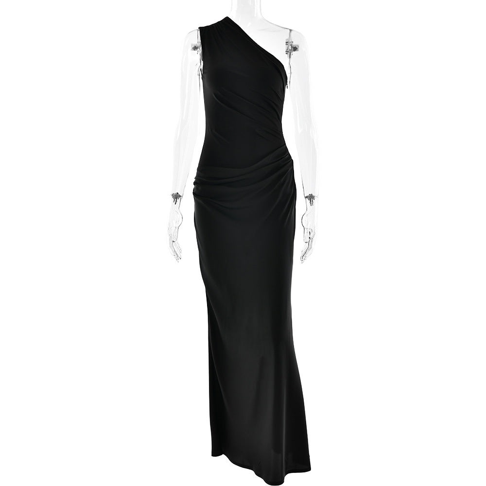 Women’s Elegant One-Shoulder Satin Sheath Gown
