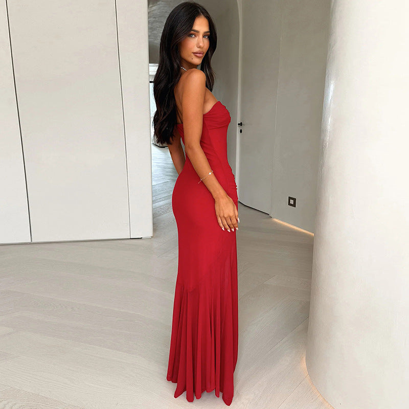 Women’s Mesh Pleated Tube Top Gown