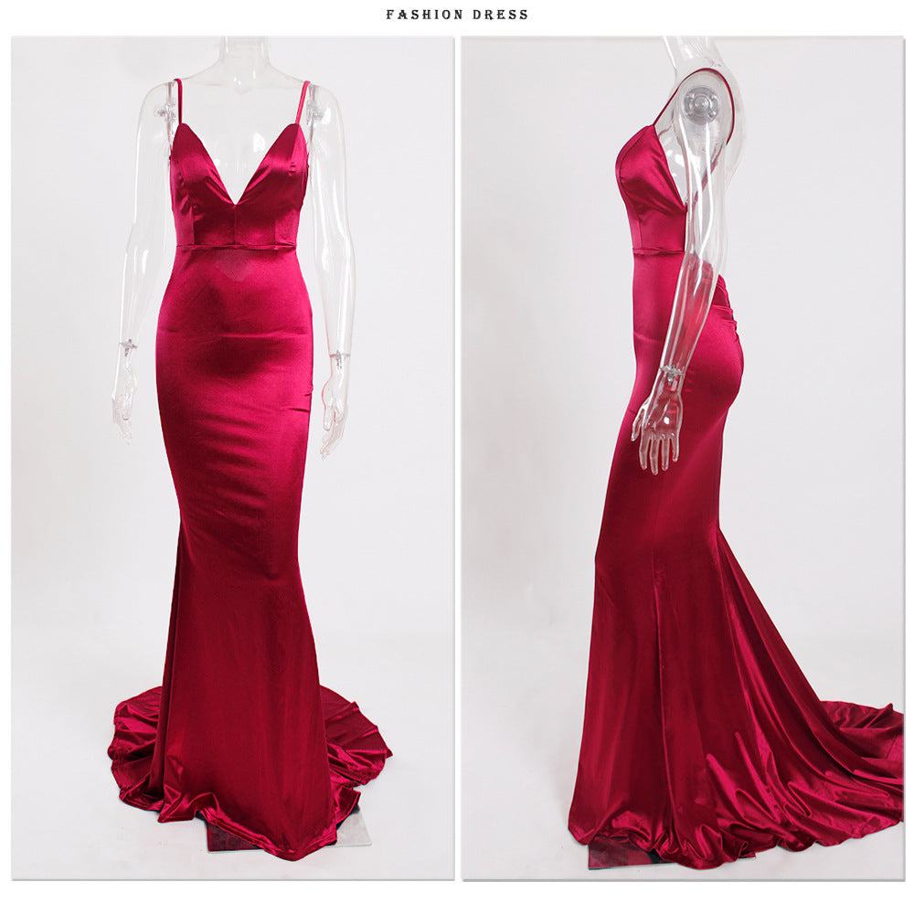 The Iconic Satin Backless Swing Gown with Trail