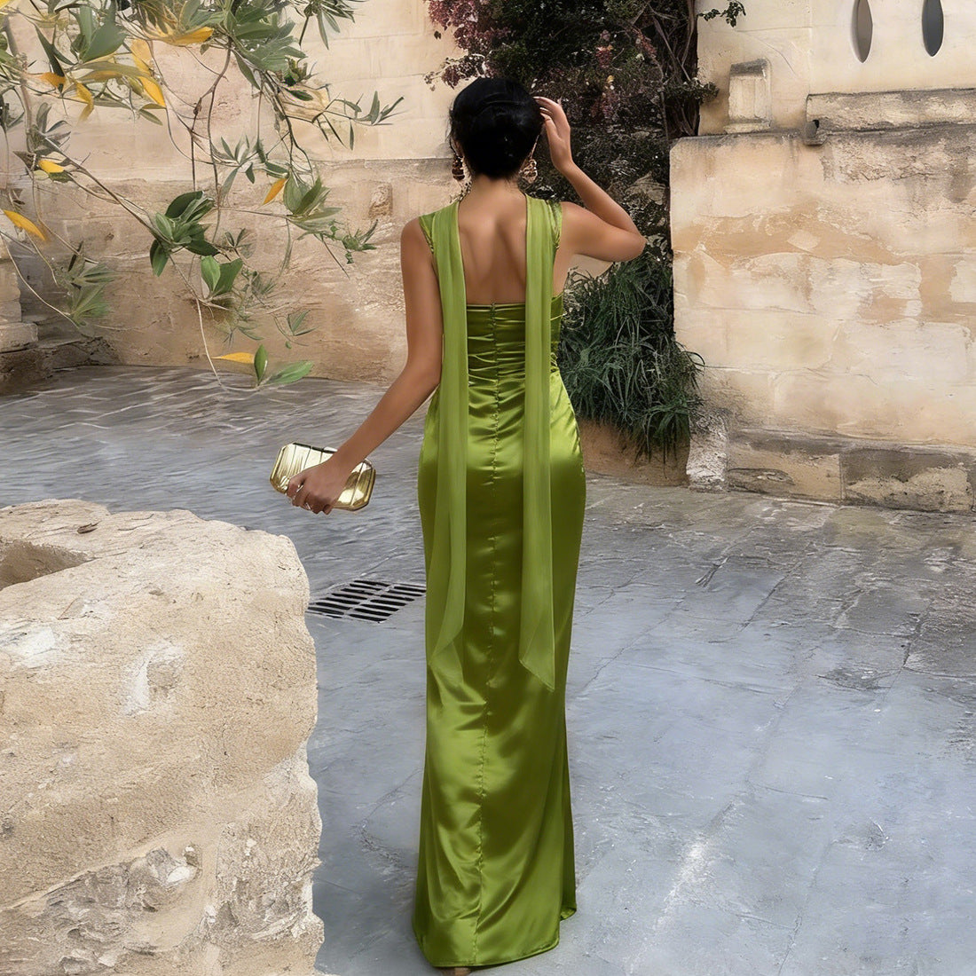 Women’s Solid-Color Pleated Gown