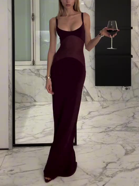 Burgundy Mesh Patchwork Suspender