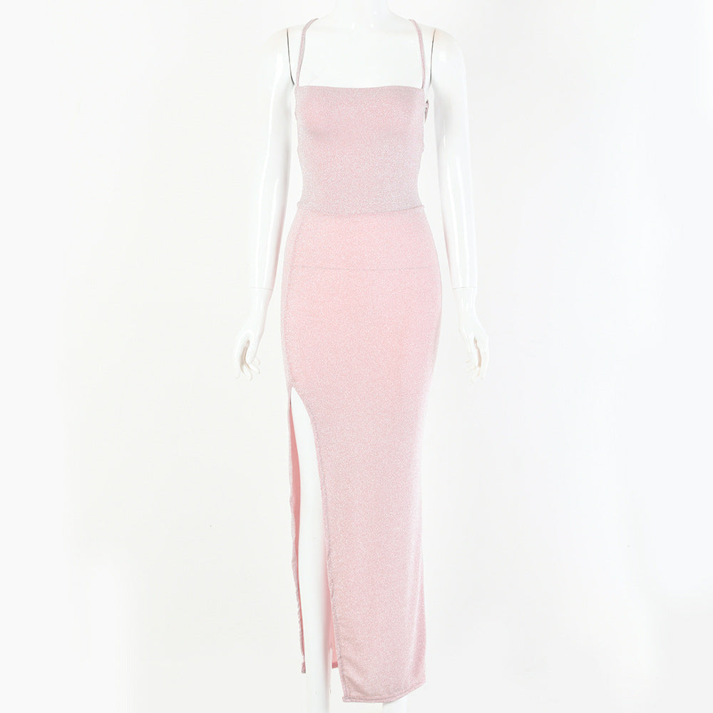 Women’s High-Waist Tight Suspender Skirt with Side Slit