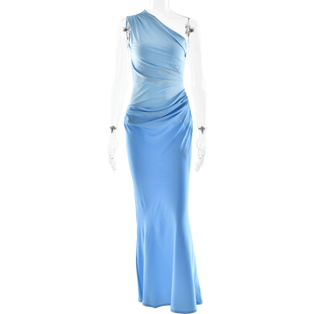 Women’s Elegant One-Shoulder Satin Sheath Gown