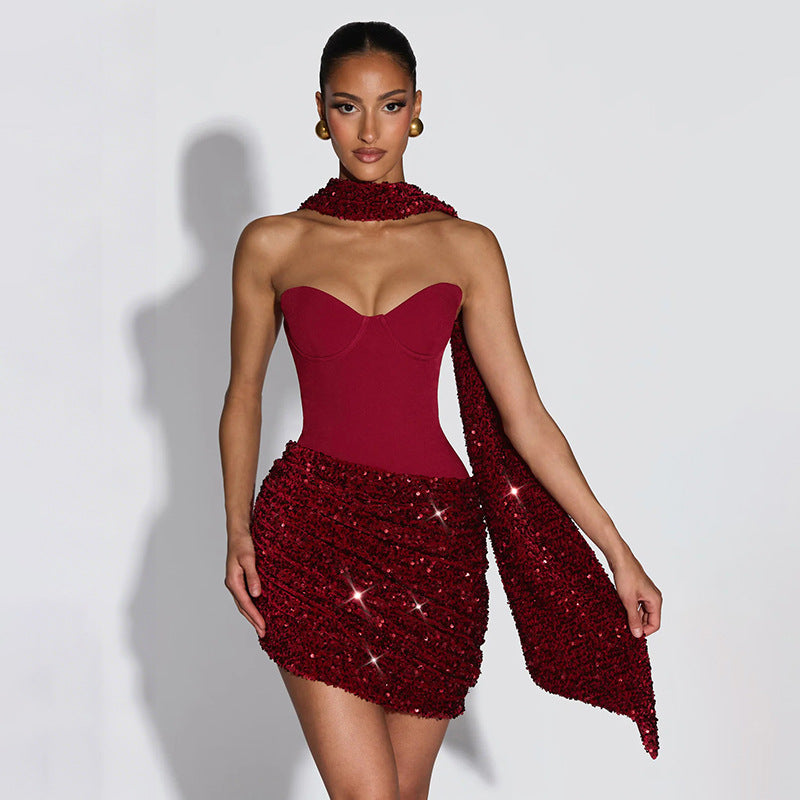 Asymmetrical Pleated Draped Mini