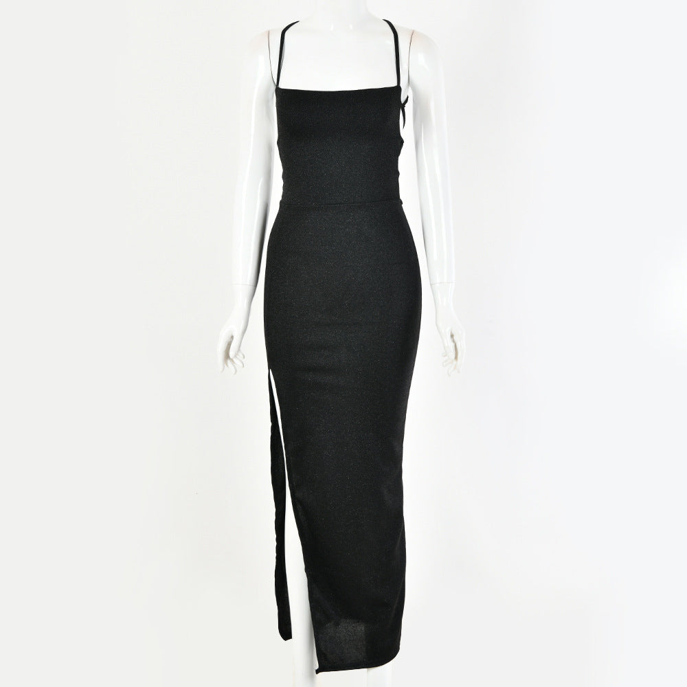 Women’s High-Waist Tight Suspender Skirt with Side Slit