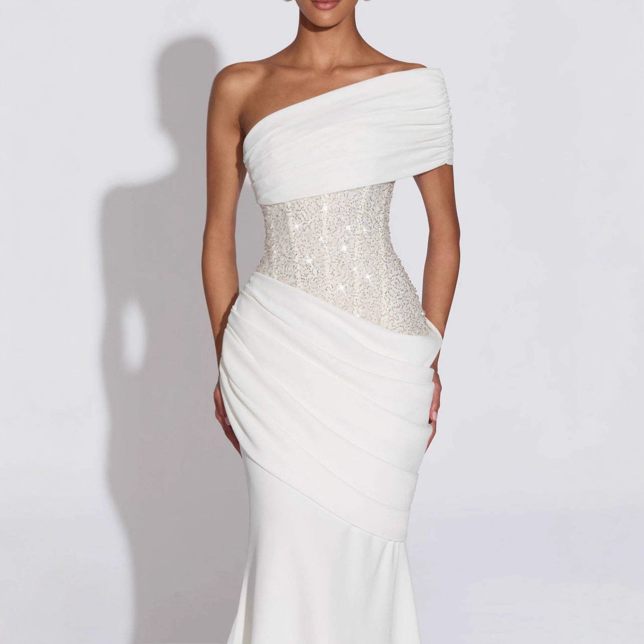 Oblique-Neck Backless Slim Dress