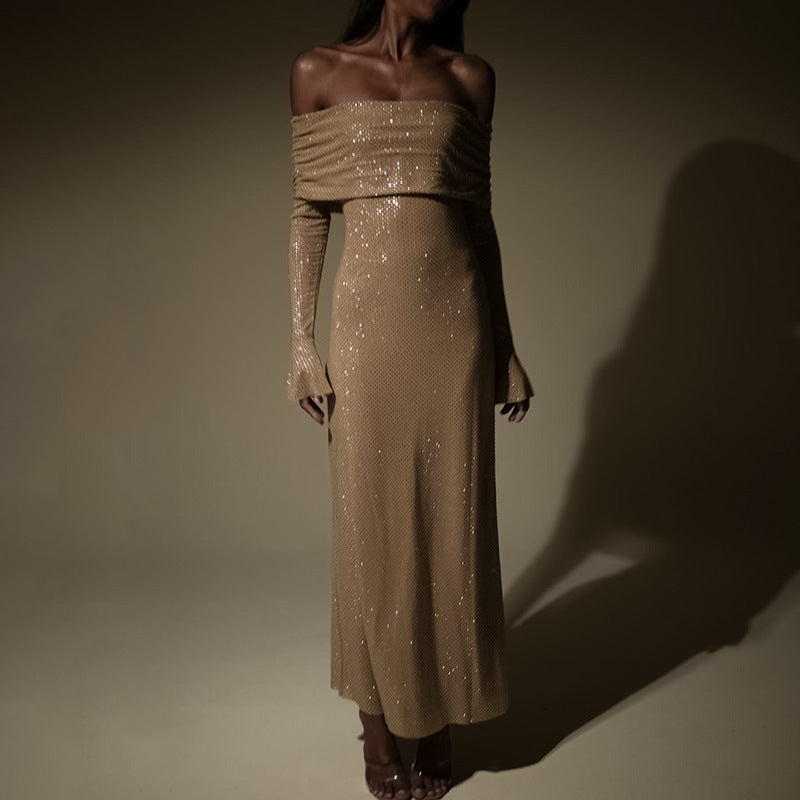 Women’s Panel-Pressed Off-Neck Slim-Fit Dress
