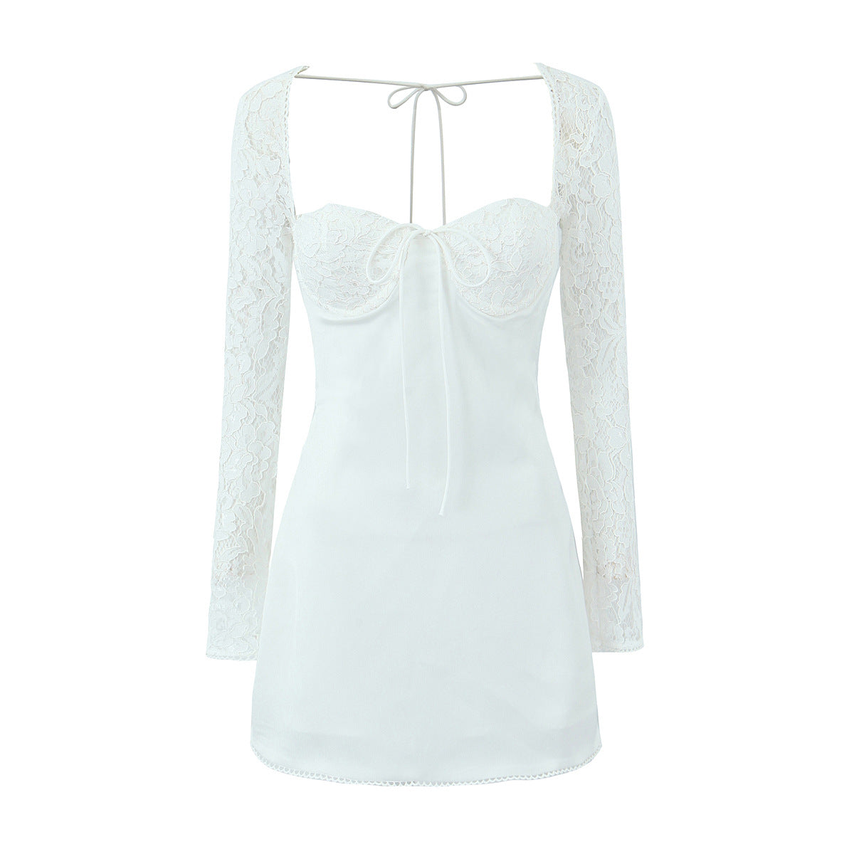 Lace-Sleeve Back-Tied Dress