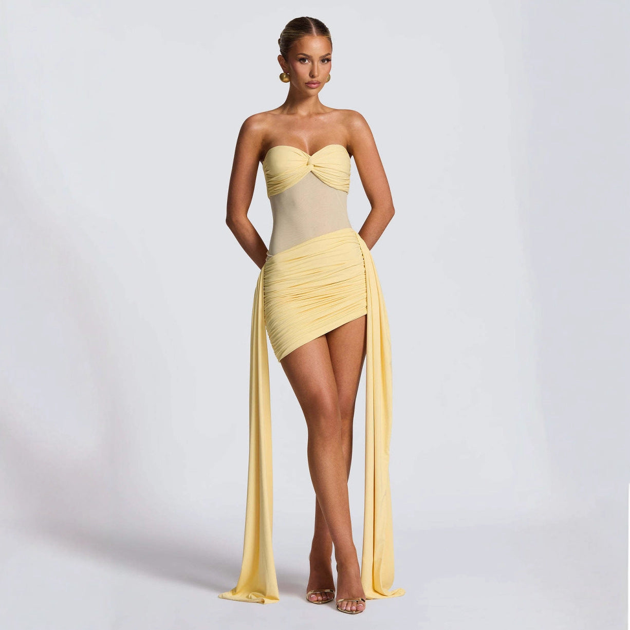 Women’s Mesh-Stitched Pleated Midi with Slit Hemline