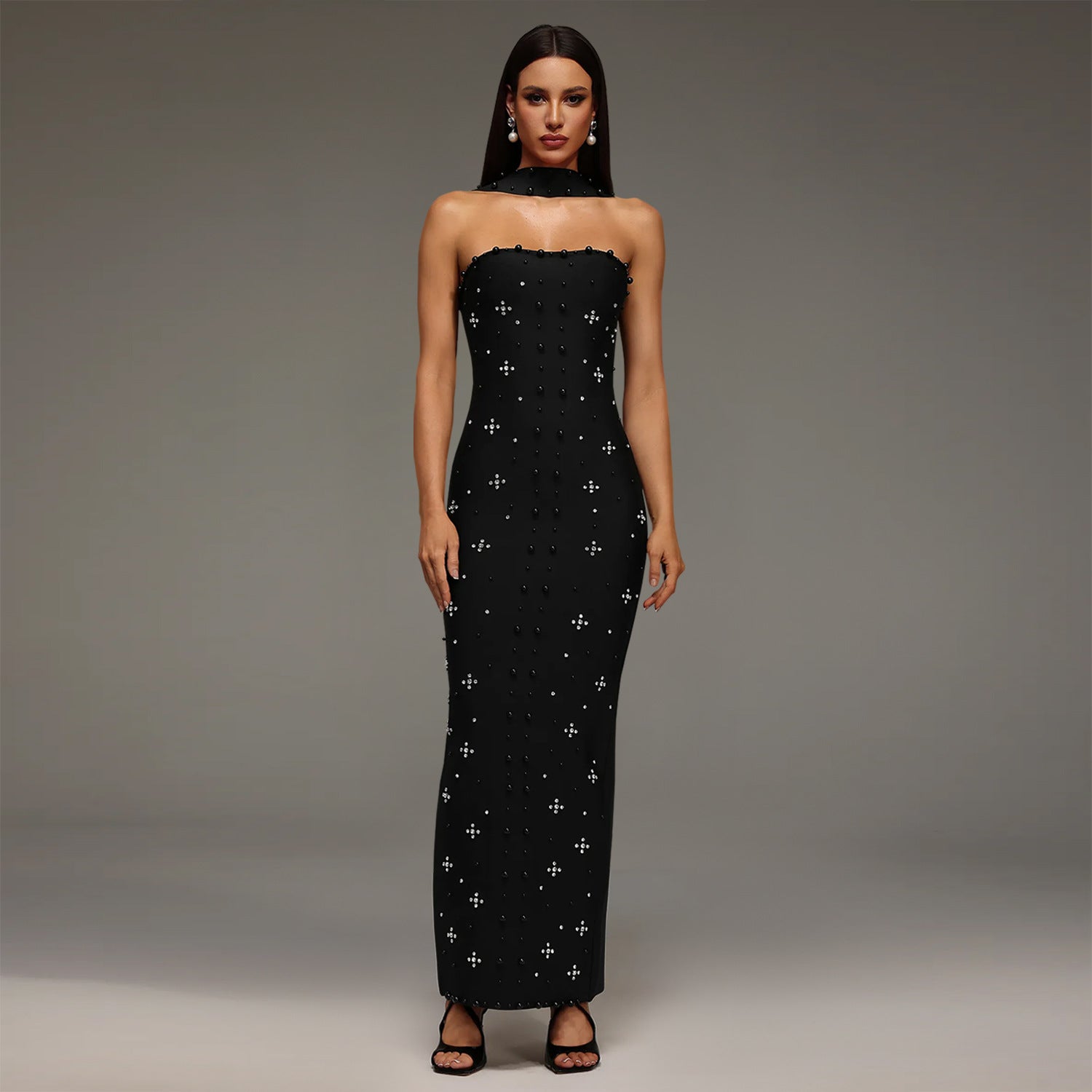 Elegant Beaded Bodycon Tube Dress