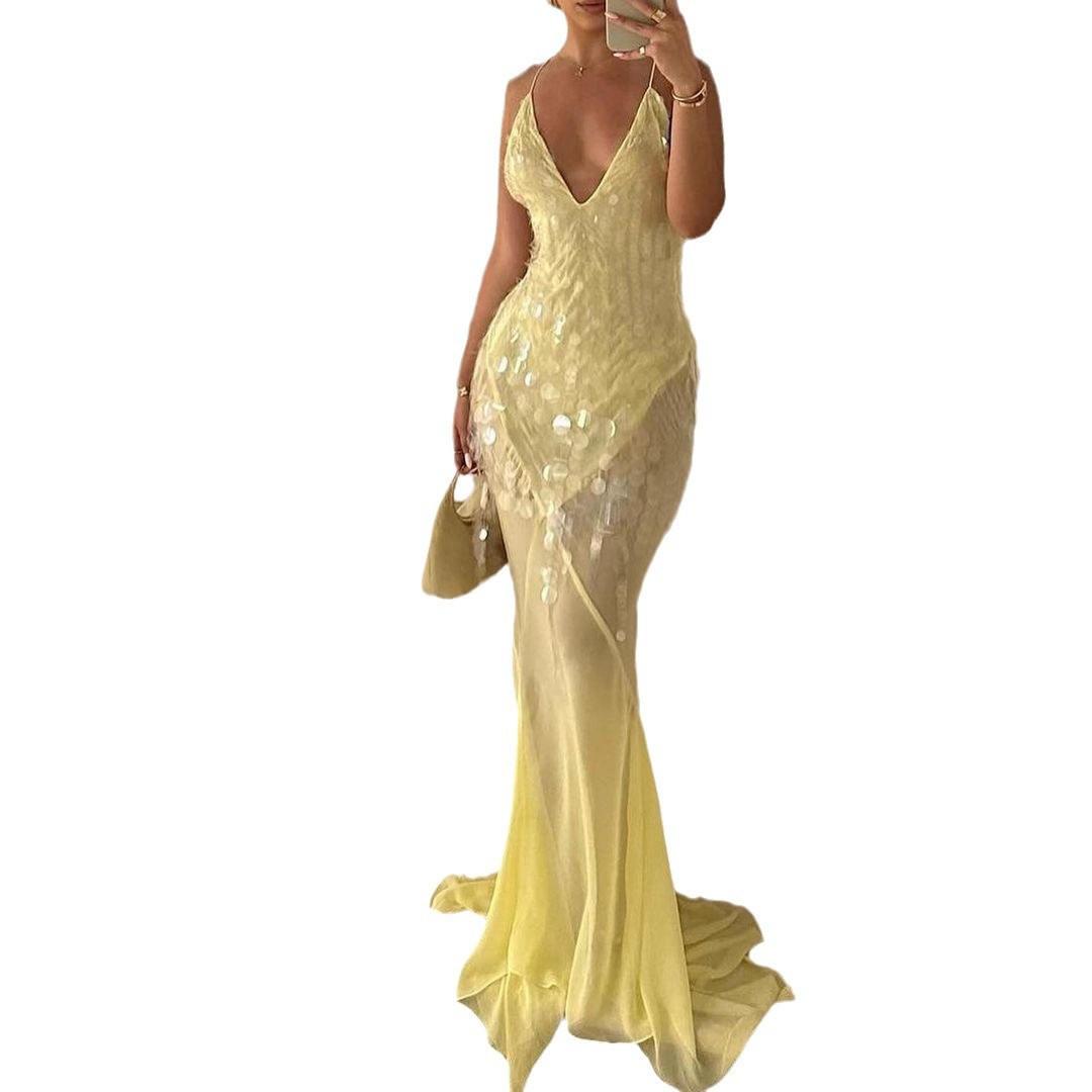 Women’s Sequin Backless Fishtail Gown