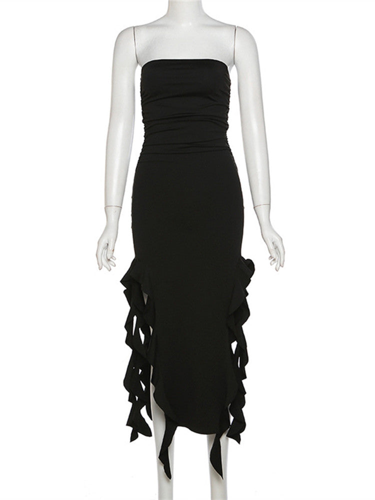 Women’s Ruffled Tube Top Dress with Side Slit