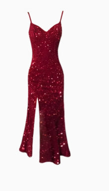 Ruby Red Velvet Spaghetti Strap Gown