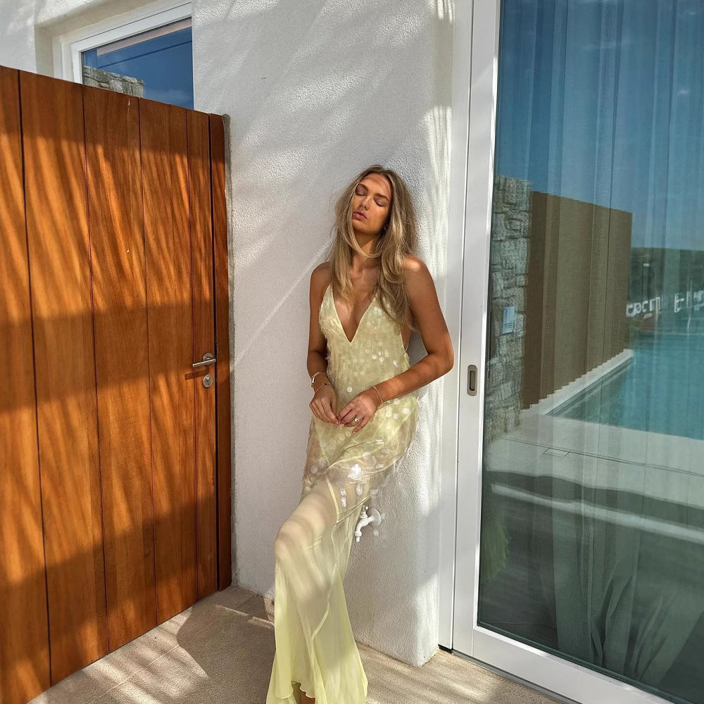 Women’s Sequin Backless Fishtail Gown