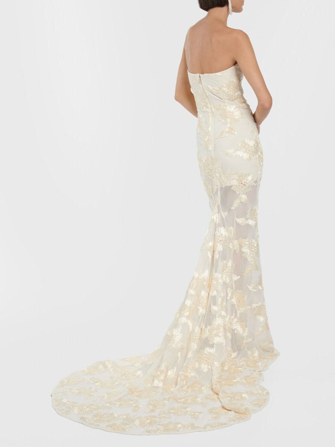 Strapless Floral Lace Mermaid Gown