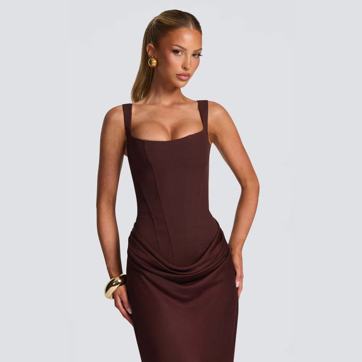 Strapless Sleeveless Sheath Maxi