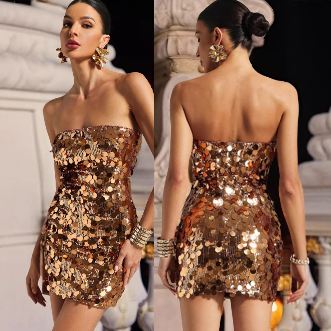 Sexy Sequin Backless Mini Dress