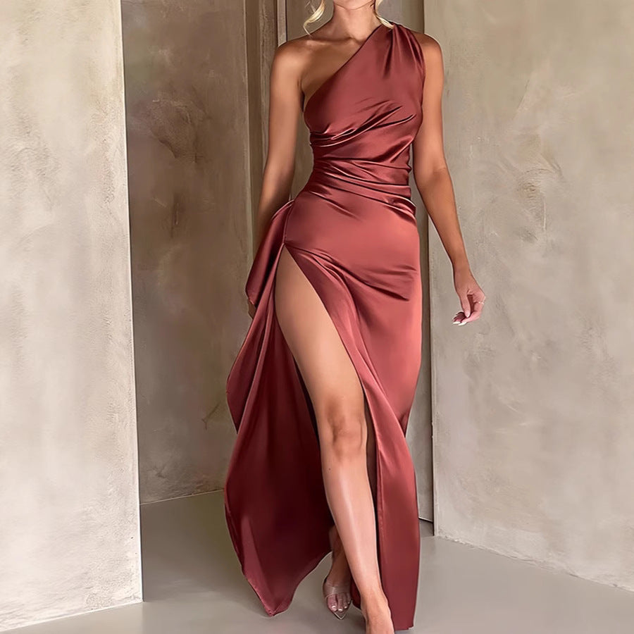 Sexy Snatched Waist Satin Gown