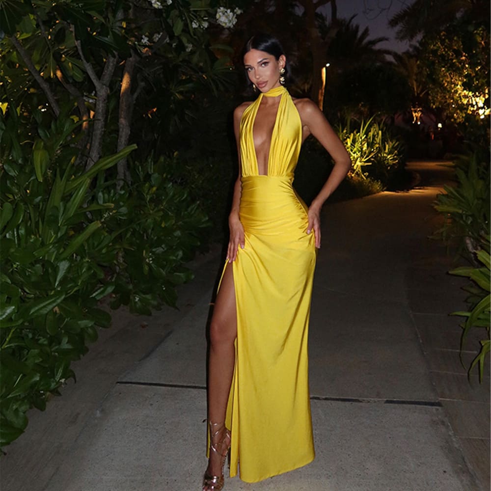 Only Invites Backless Halter Maxi Dress