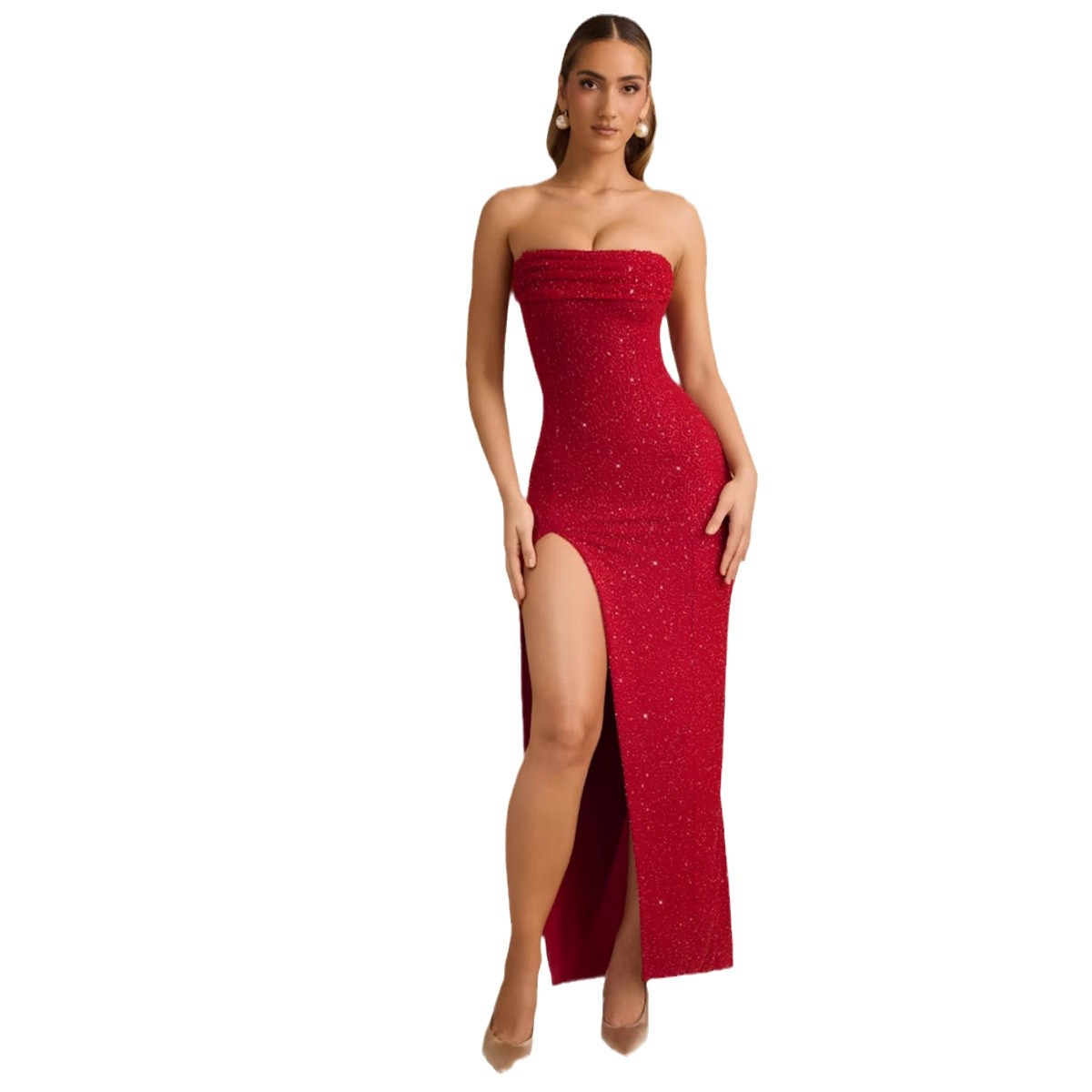 Sequin Split-Hem Tube Dress