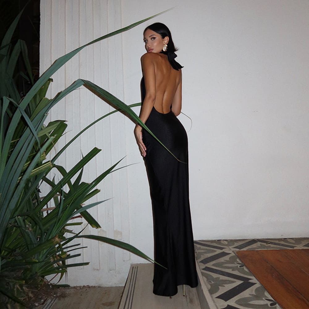 Only Invites Backless Halter Maxi Dress