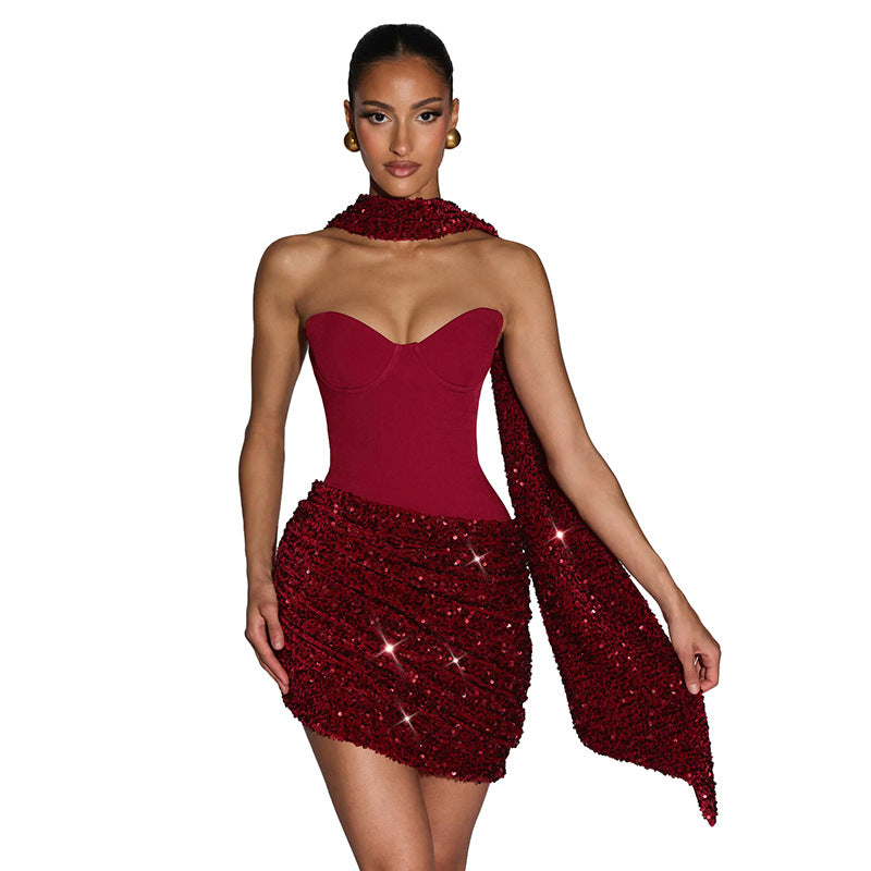 Asymmetrical Pleated Draped Mini