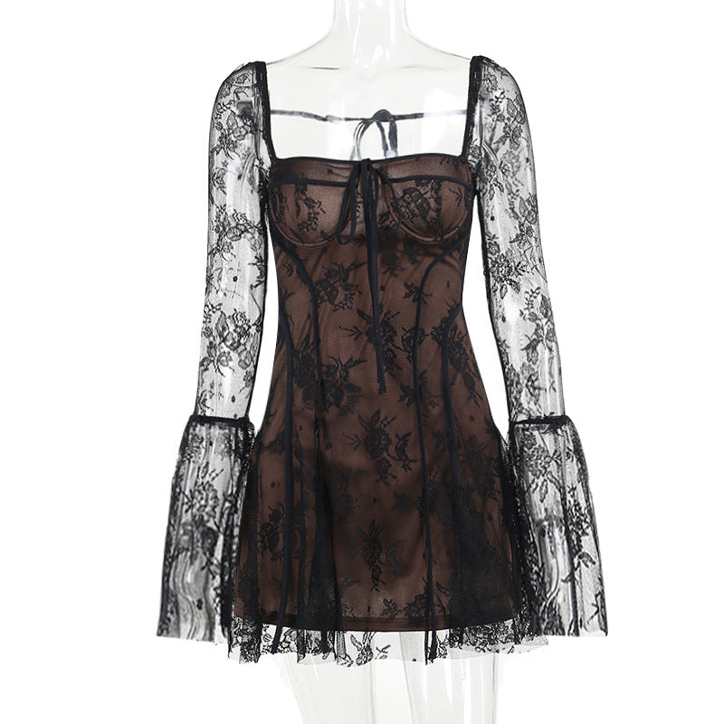 Women’s Semi-Transparent Elegant Slim Tied Dress