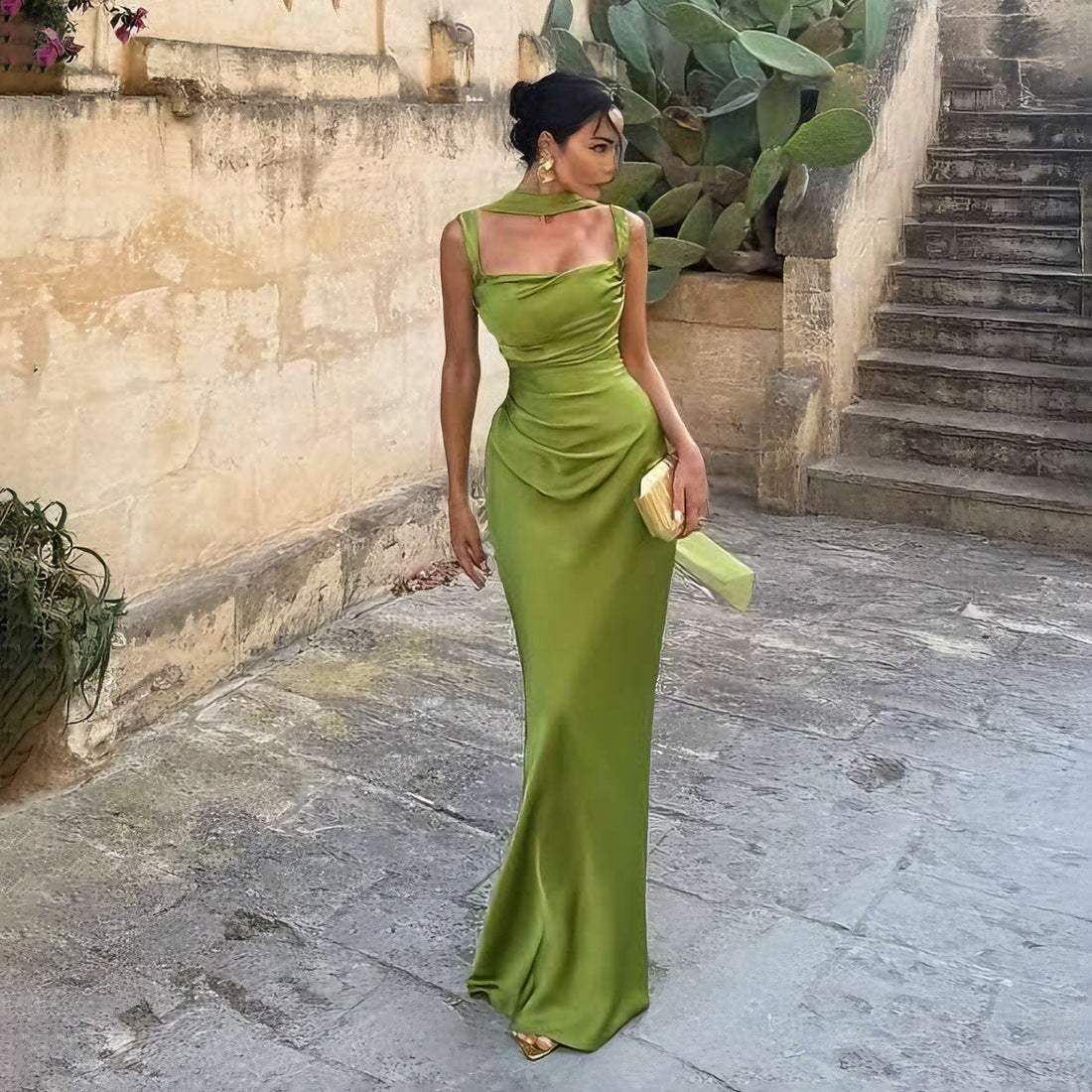 Women’s Solid-Color Pleated Gown