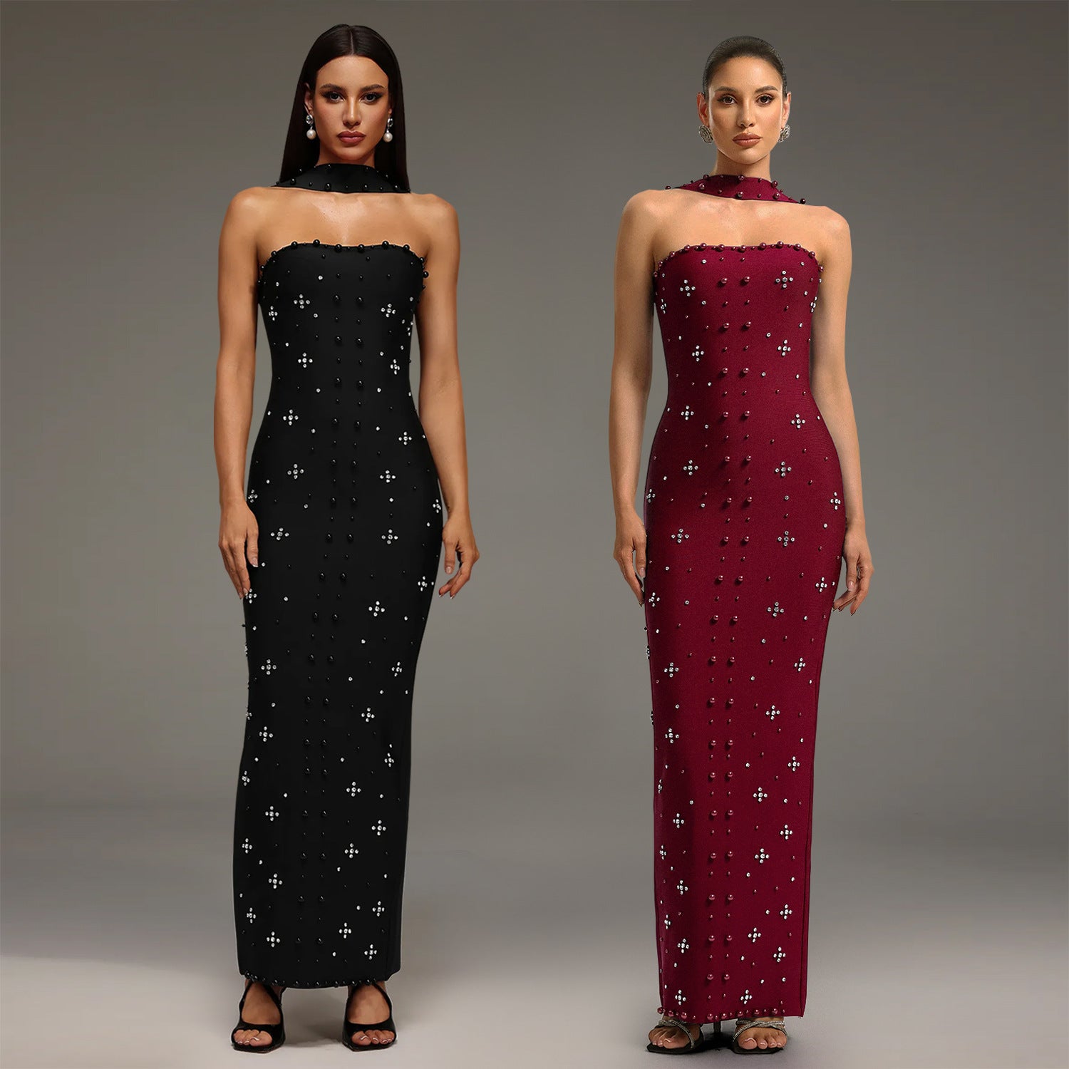 Elegant Beaded Bodycon Tube Dress