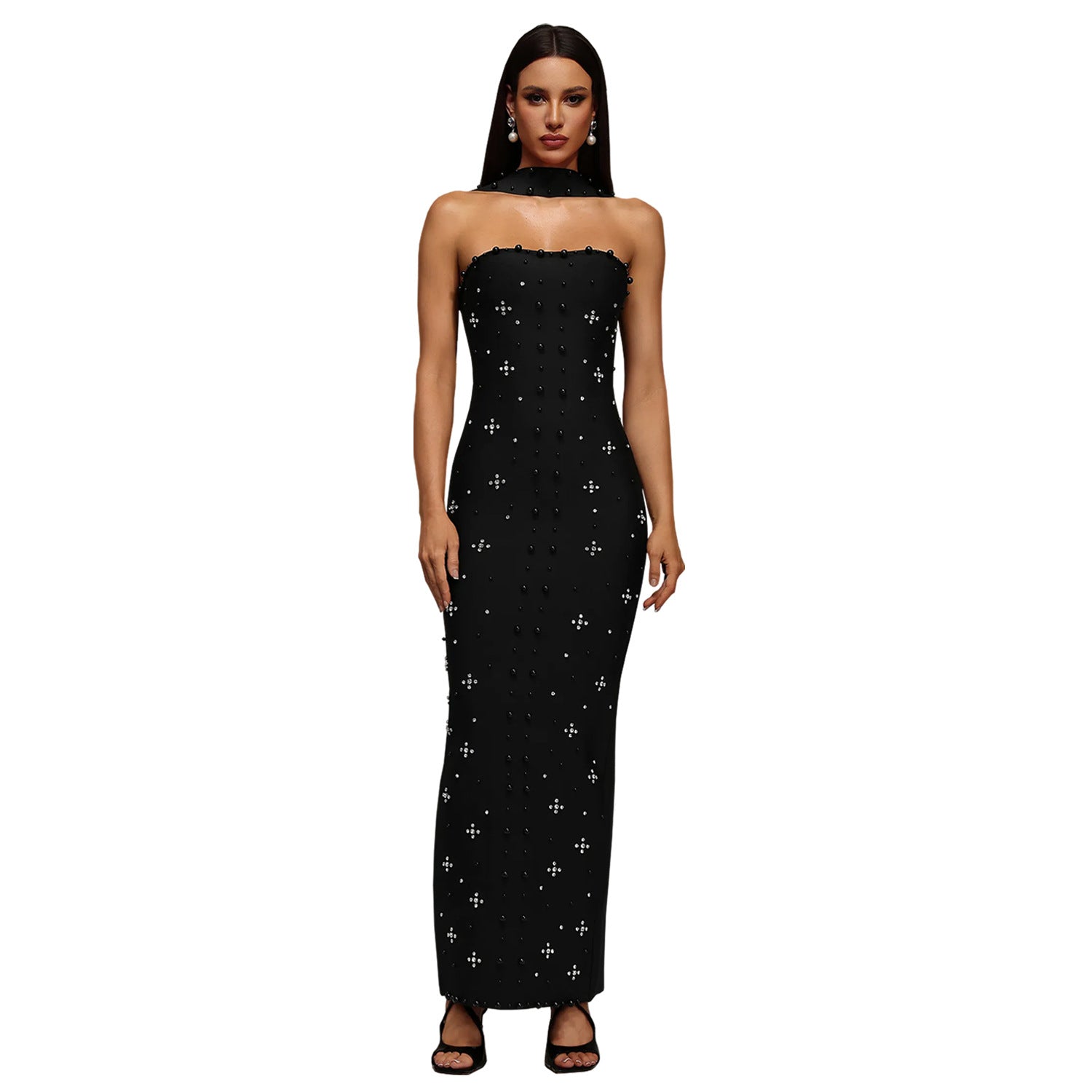 Elegant Beaded Bodycon Tube Dress
